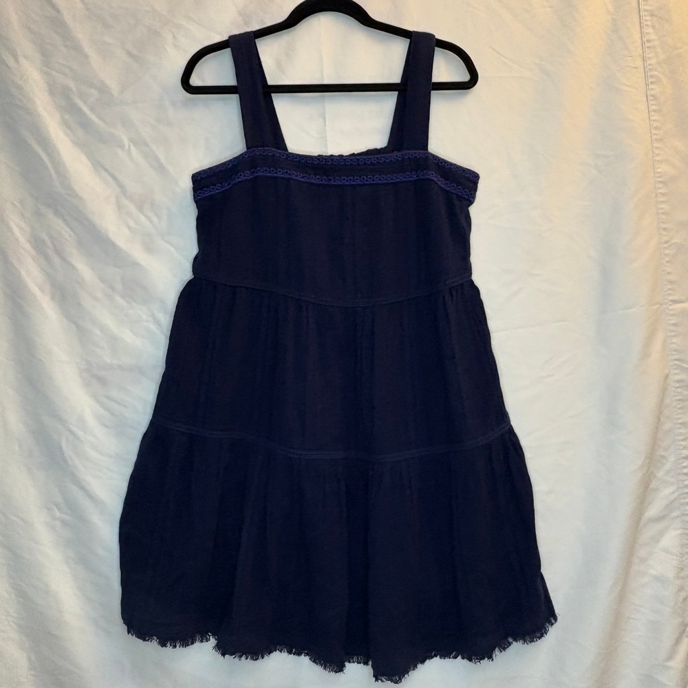 Tommy Bahama Dress Size Small Navy Blue Tiered Embroidered Cotton Gauzy Boho‎ - Picture 2 of 9